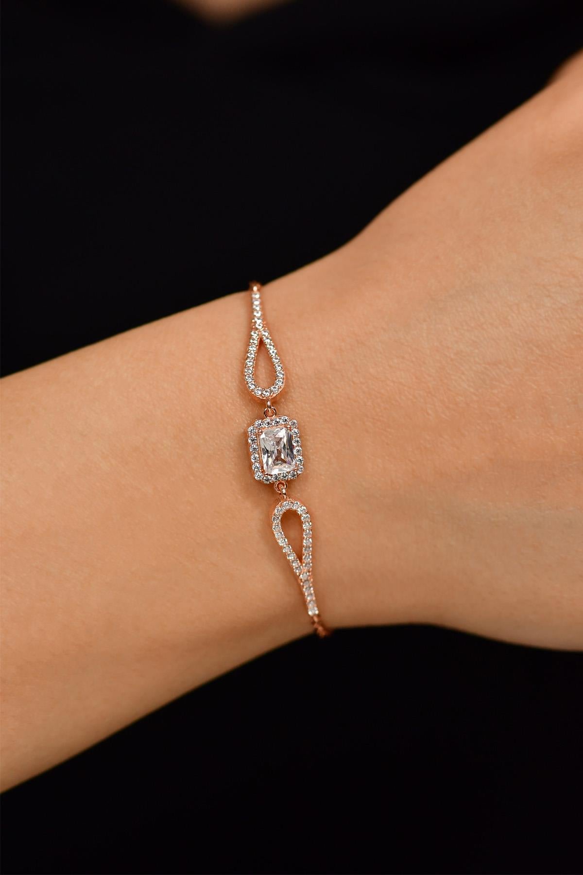 Zirkon Taşlı Rose 3 Sıra Baget Gümüş Bileklik