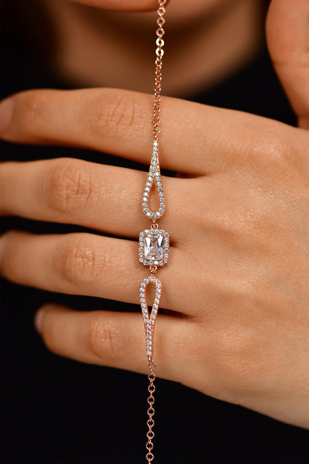 CZ Round Bolo Bracelet Rose Gold Plated Silver