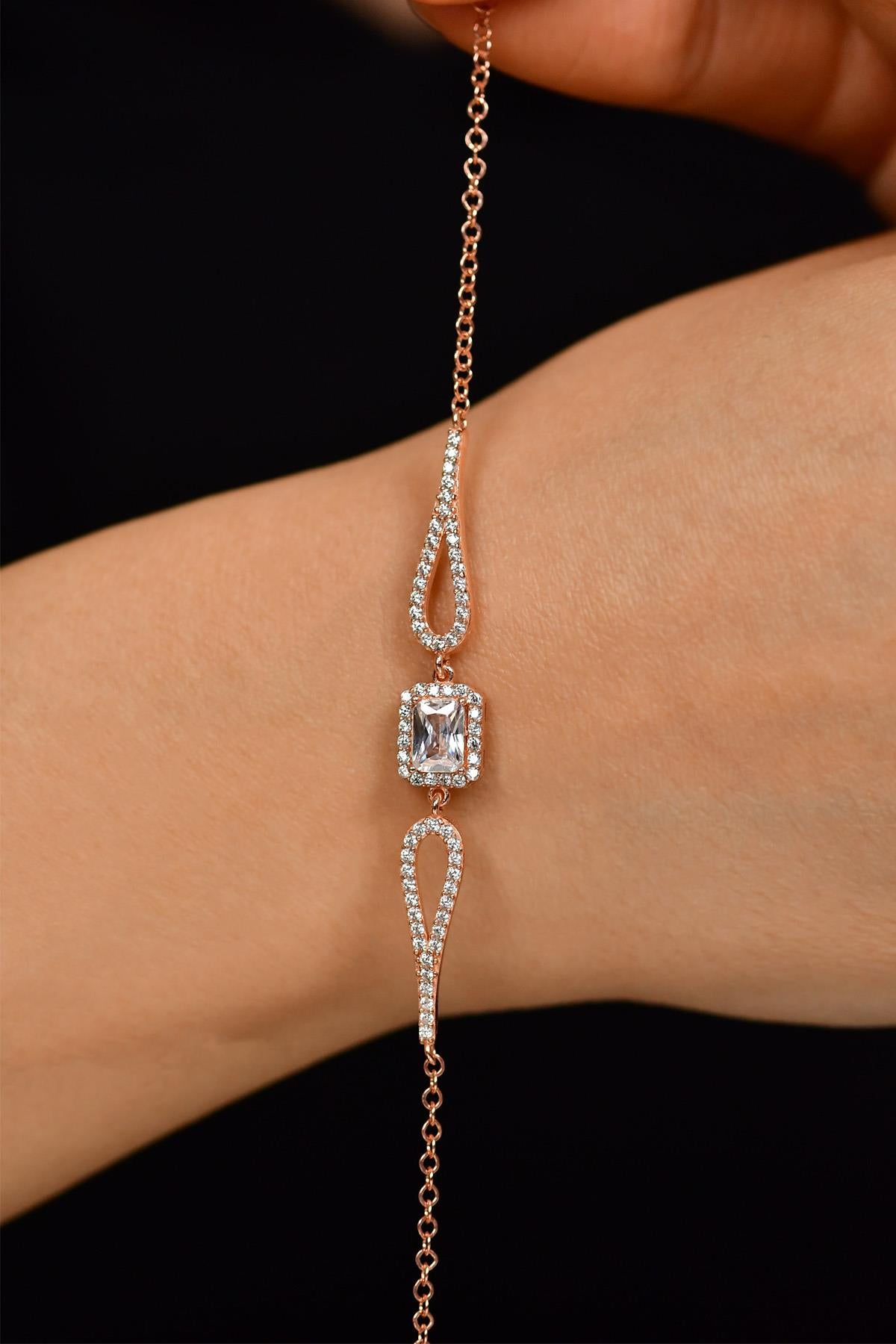 CZ Round Bolo Bracelet Rose Gold Plated Silver