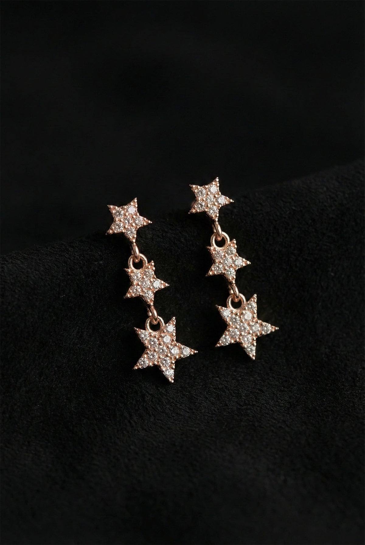 Rose Gold Zircon Three-Tier Star Stud Earrings in 925 sterling silver