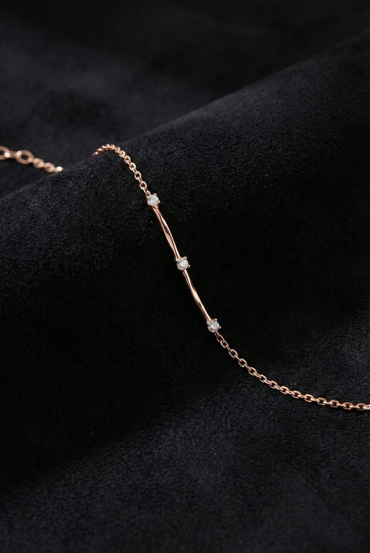 Rose Gold Three Stone, Zircon Chain Bracelet in 925 sterling silver