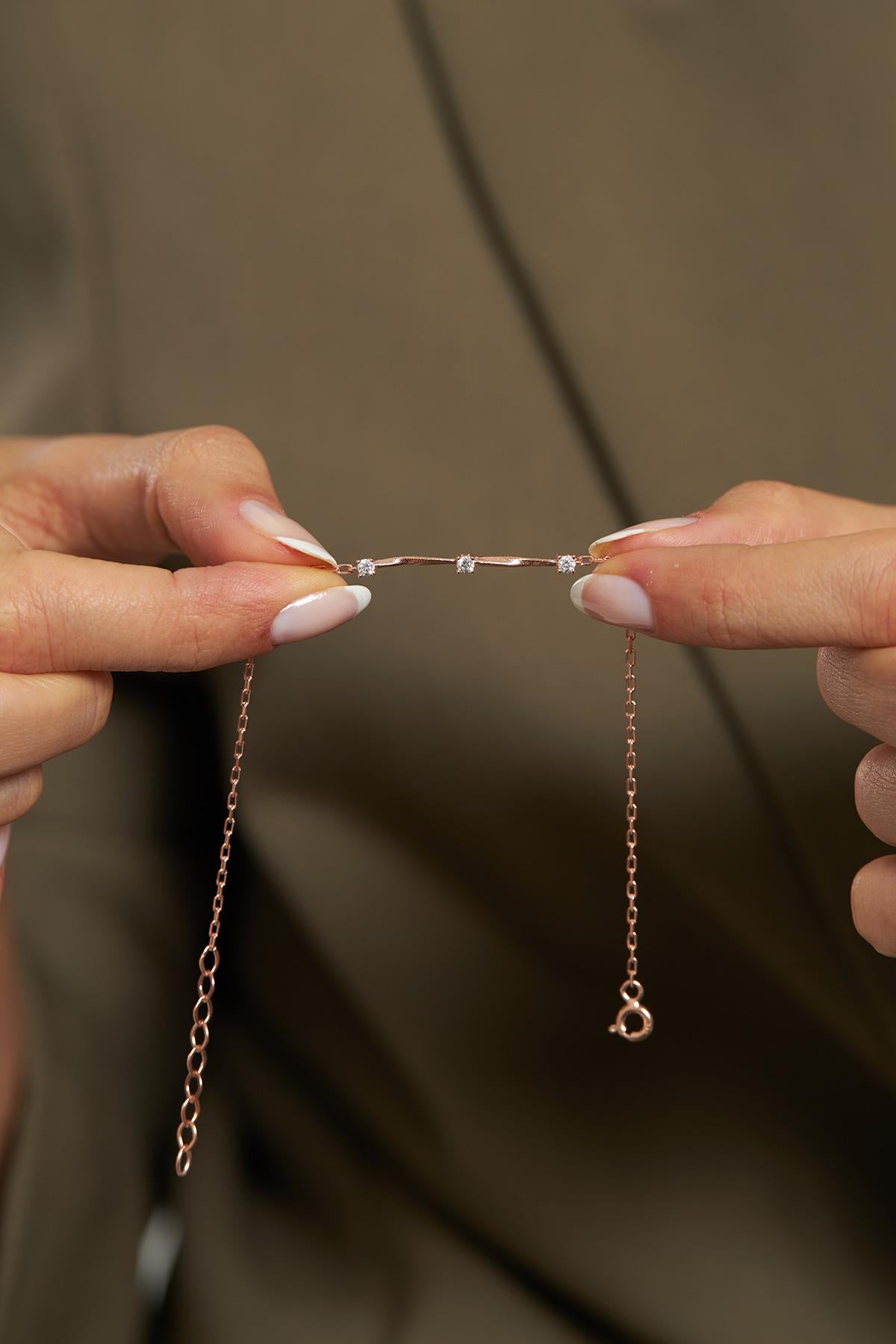 CZ Three Minimalist Bracelet Rose Gold Plated Silver
