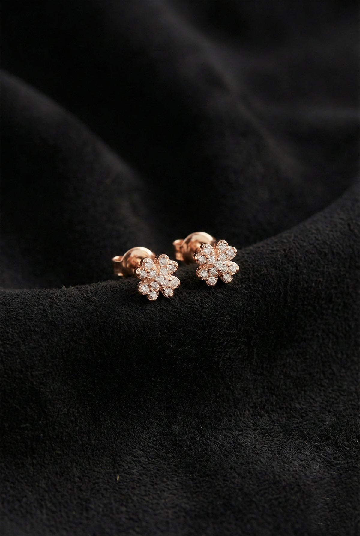 Rose Gold Zircon Minimal Clover Stud Earrings in 925 sterling silver