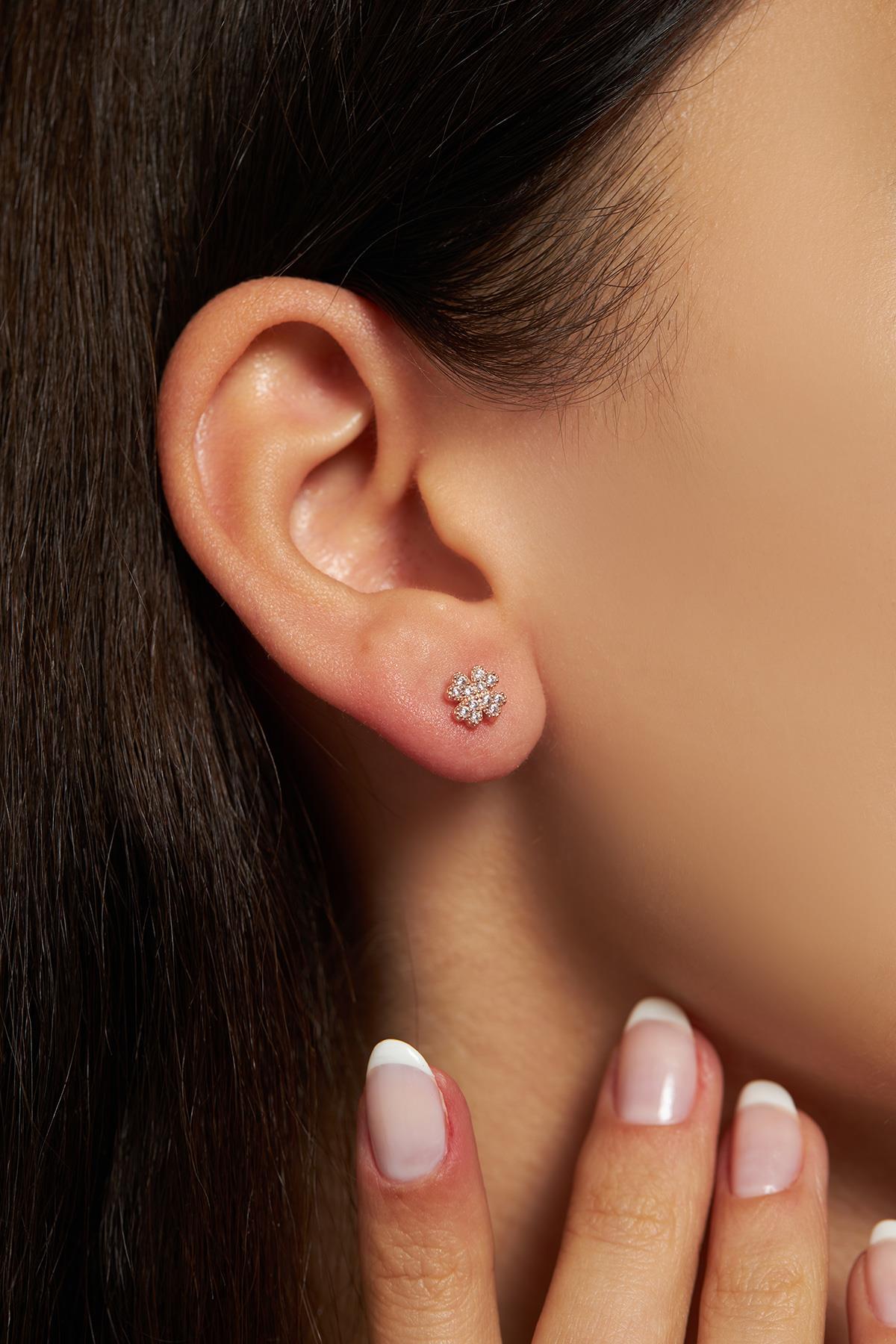 CZ Clover Minimalist Stud Earrings Rose Gold Plated Silver