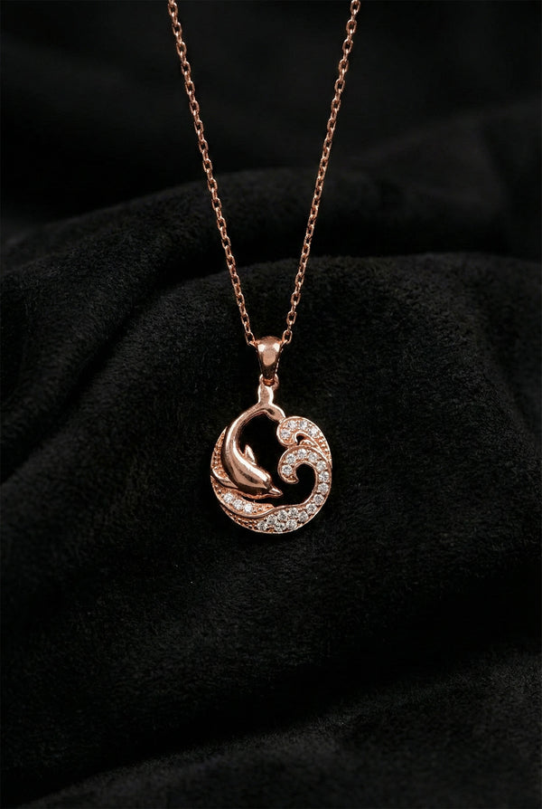 Rose Gold Plated Dolphin Necklace with Zircon | 925 Silver