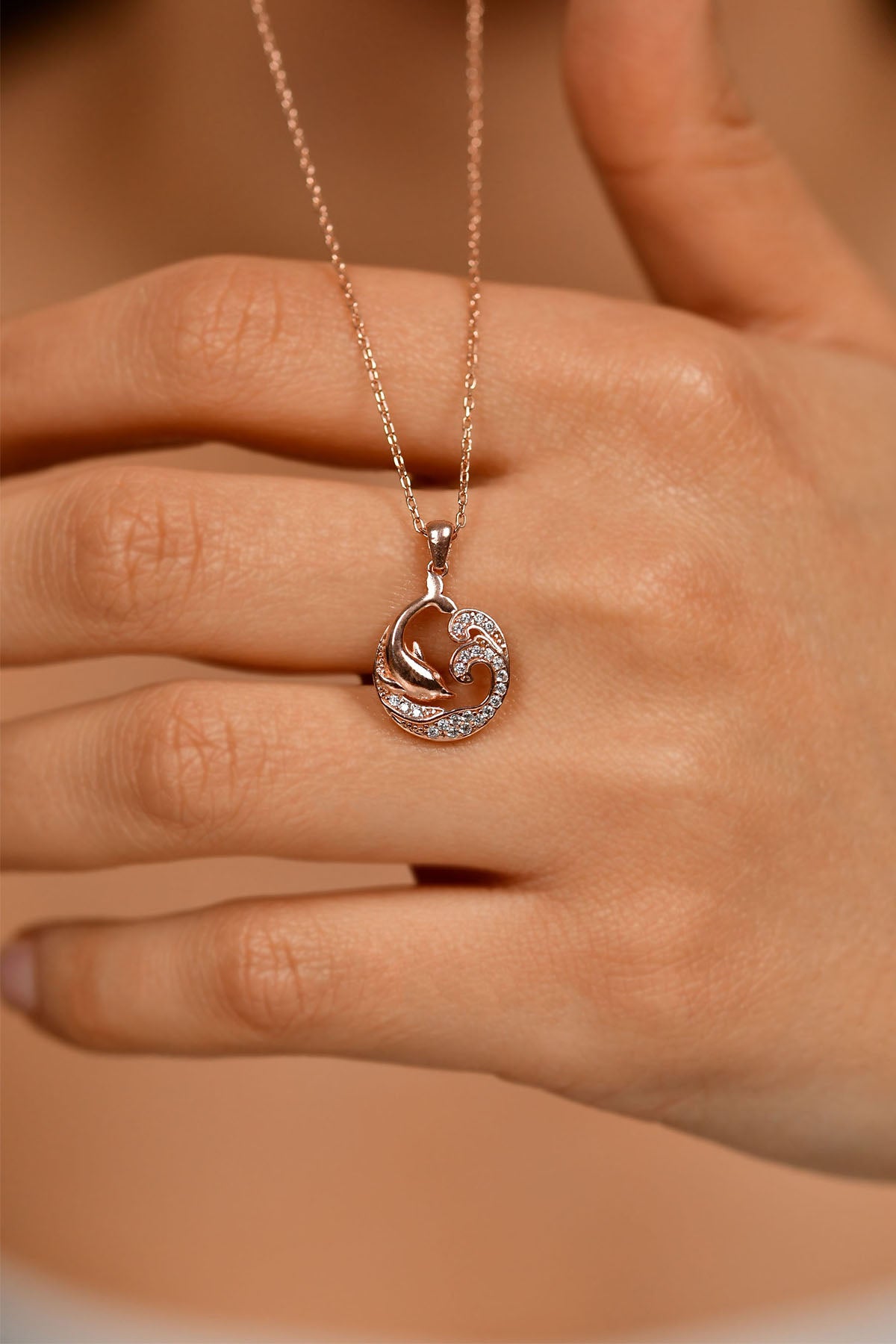 Rose Gold Plated Dolphin Necklace with Zircon | 925 Silver