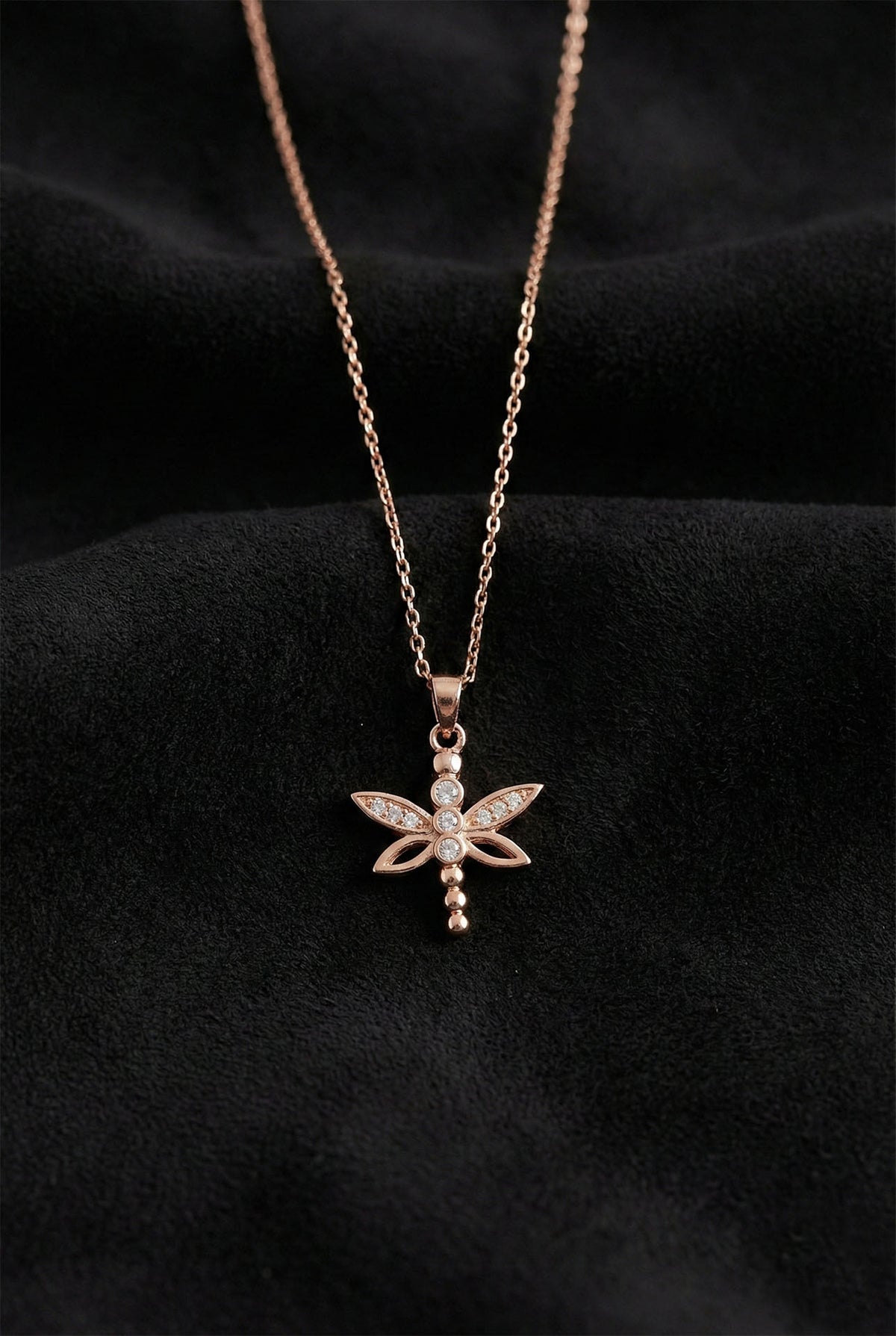 Rose Gold Plated Dragonfly Necklace with Stones in 925 sterling silver