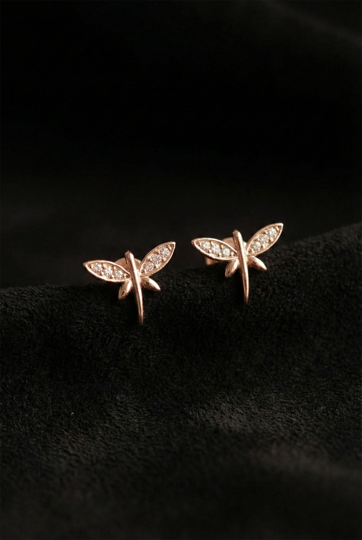 Rose Gold Zircon Dragonfly Stud Earrings in 925 sterling silver