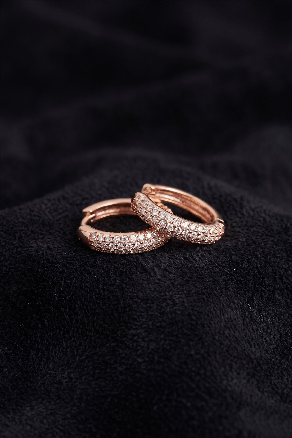 Rose Gold Pavé Zircon Round Hoop Earrings in 925 sterling silver