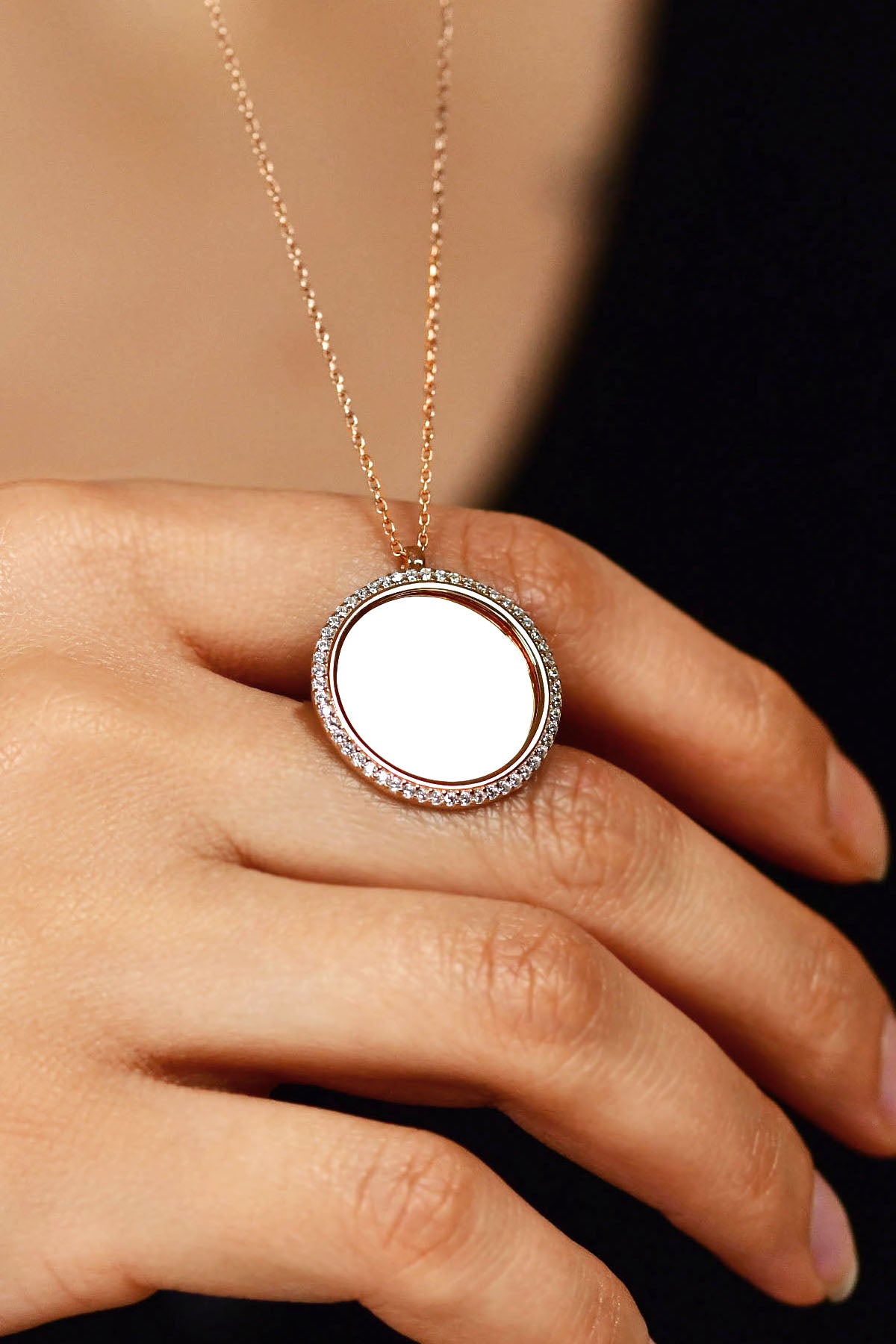 Rose Gold Plated Zircon Round Name Necklace | 925 Silver