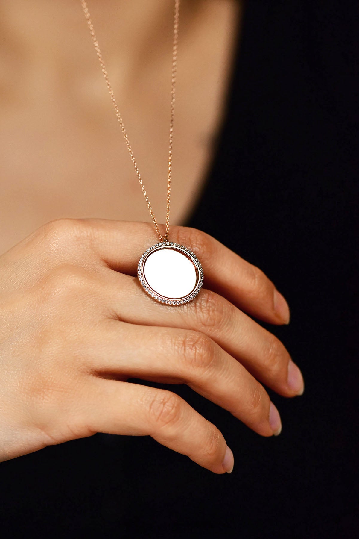 Rose Gold Plated Zircon Round Name Necklace | 925 Silver