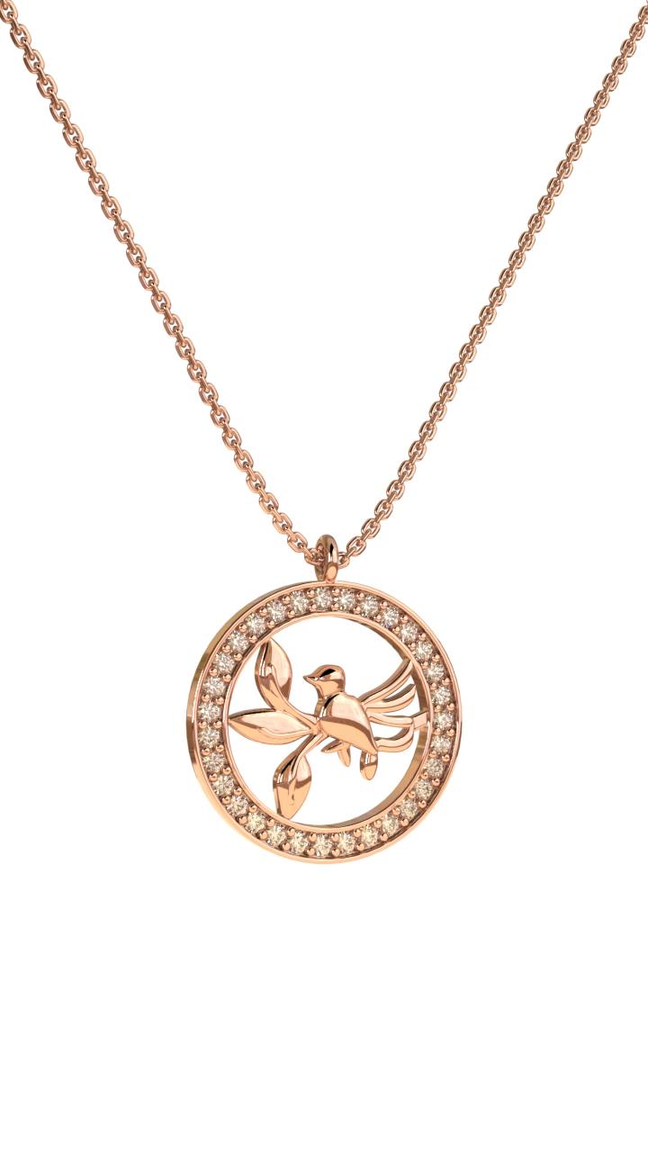 Zirkon Taşlı Rose Yuvarlak Kuş Yuvası Gümüş Kolye