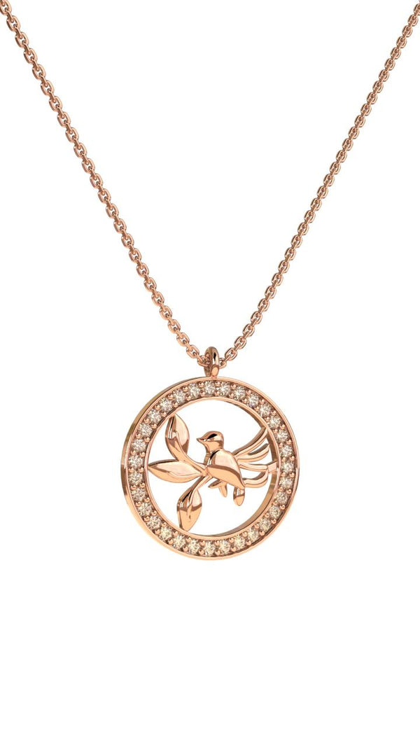 Zirkon Taşlı Rose Yuvarlak Kuş Yuvası Gümüş Kolye