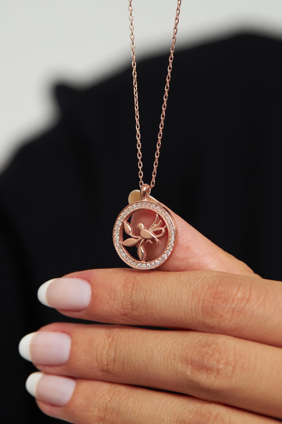 Rose Round Bird Nest Silver Necklace with Zircon Stones