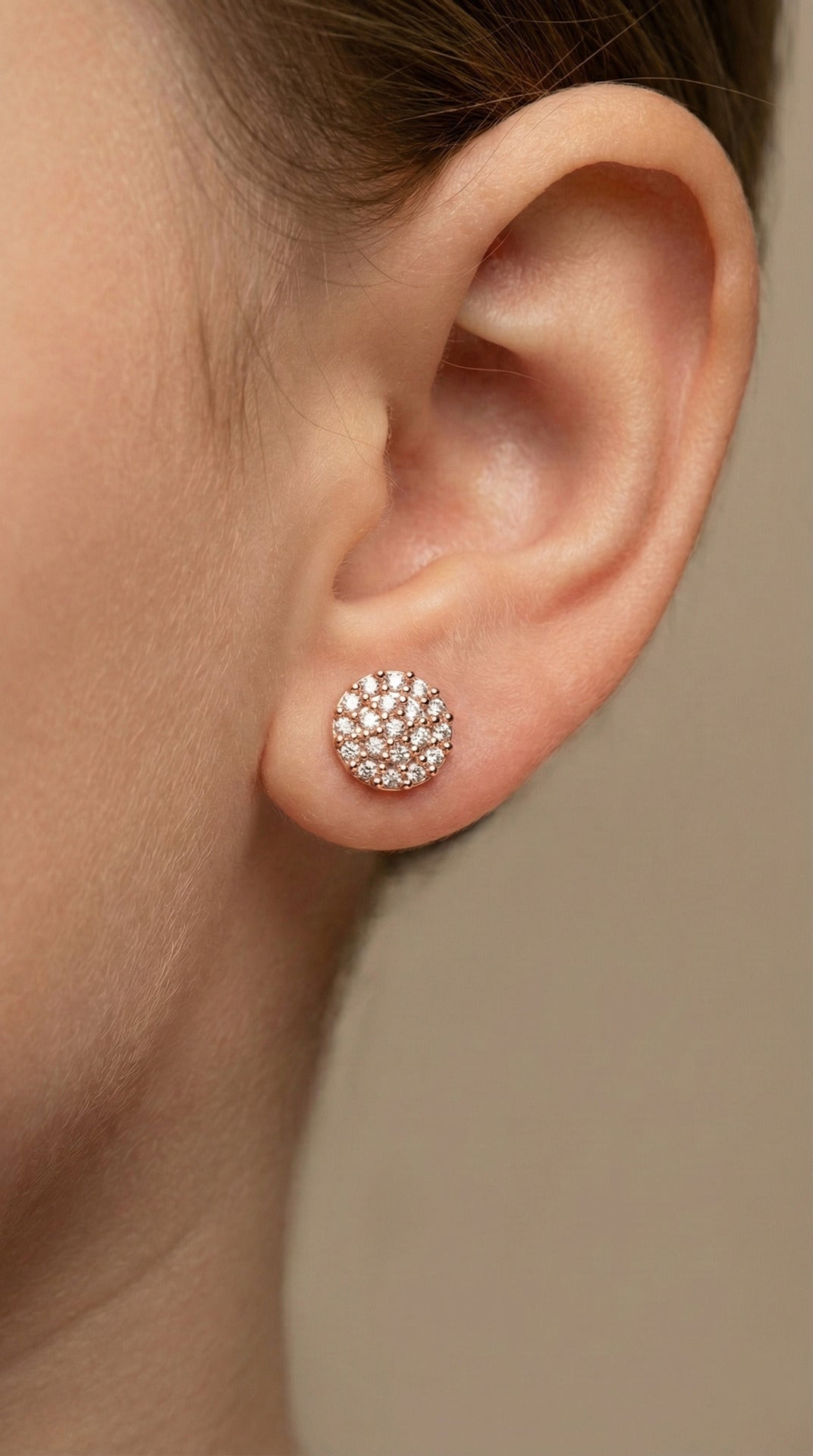 Rose Round Minimal Stud Silver Earrings with Zircon Stone