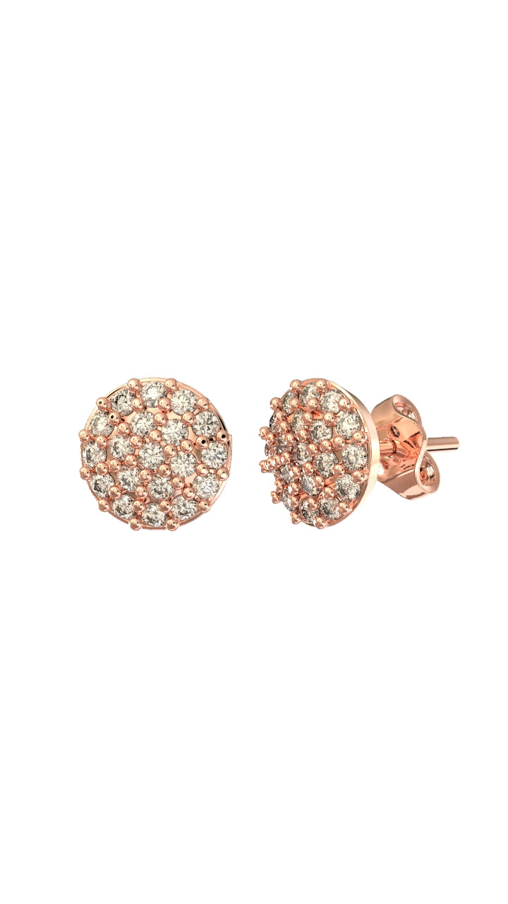 Rose Round Minimal Stud Silver Earrings with Zircon Stone