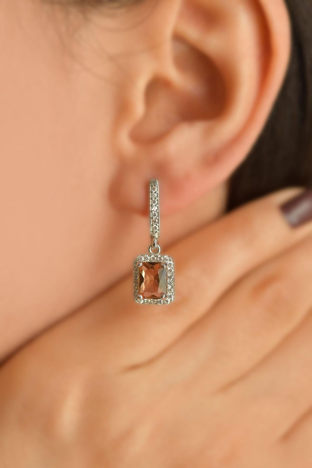Zultanite Solitaire Dangle Baguette Earrings Rhodium Plated Silver