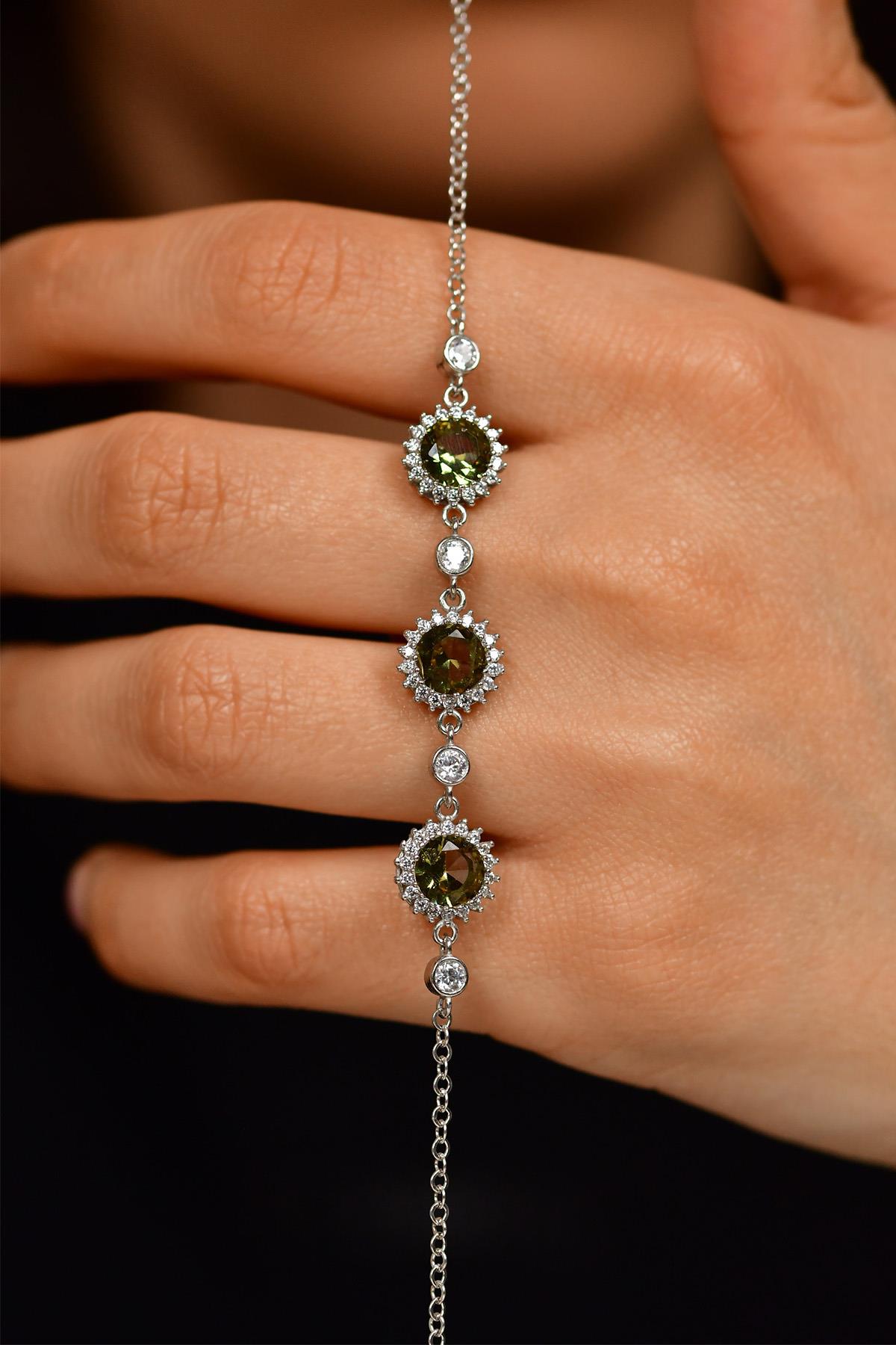 Zultanite Round Triple-Row Halo Bracelet Rhodium Plated Silver