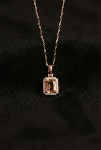 Rose Gold Emerald Cut Zultanite Halo Necklace | 925 Silver