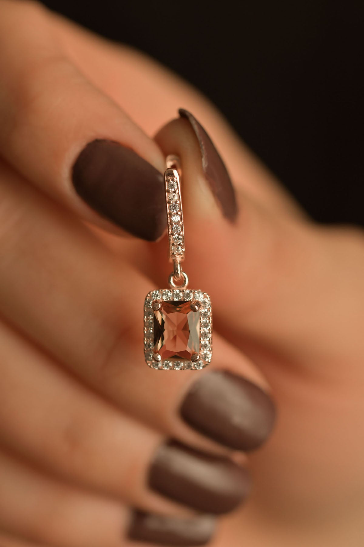 Rose Gold Solitaire Dangling Zultanite Earrings in 925 sterling silver - view 2