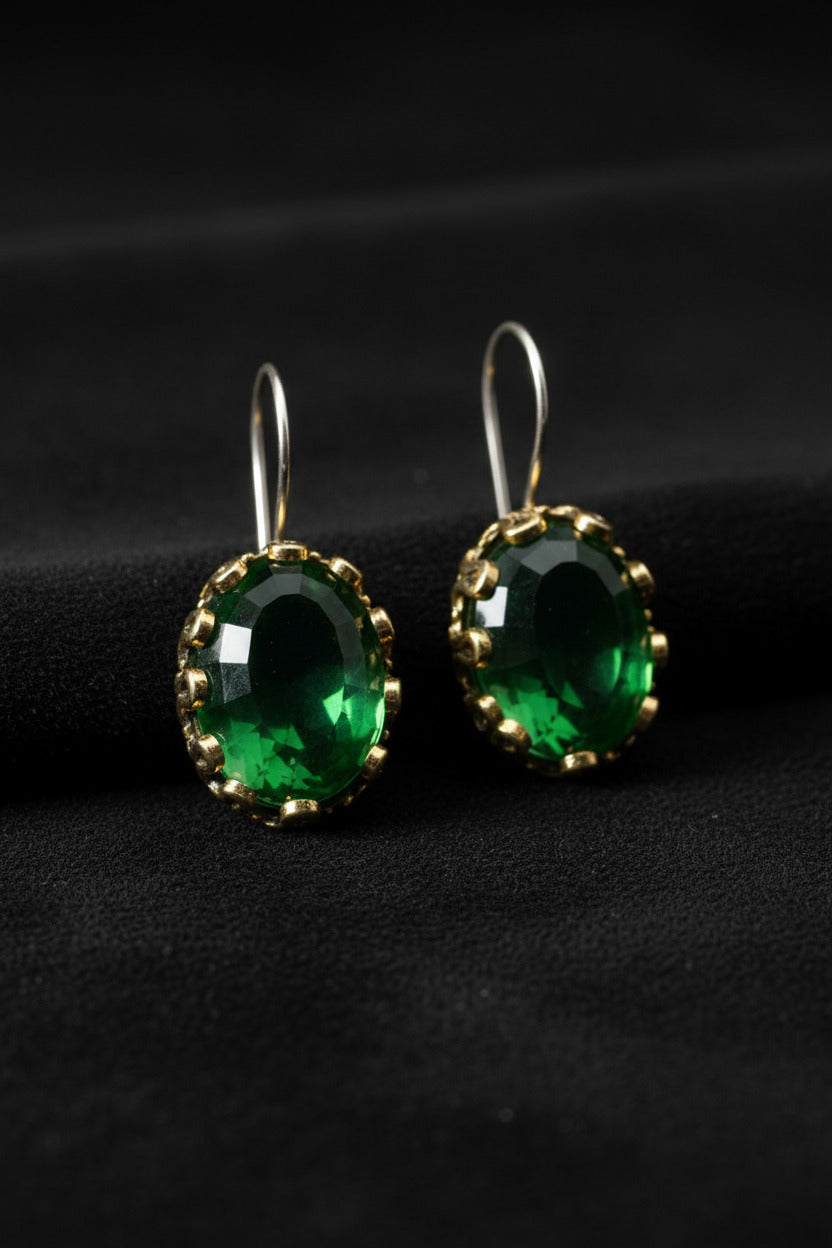 Gilded Oval Emerald Gemstone Jewelry Set in 925 sterling silver - view 4