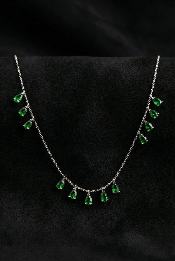 Emerald Three Row Teardrop Cluster Necklace | 925 Silver