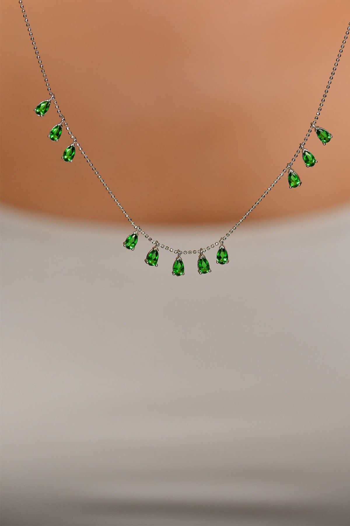 Emerald Three Row Teardrop Cluster Necklace | 925 Silver