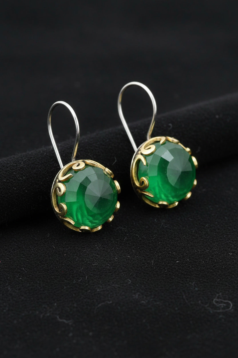 Gilded Round Vav Emerald Gemstone Jewelry Set in 925 sterling silver - view 3